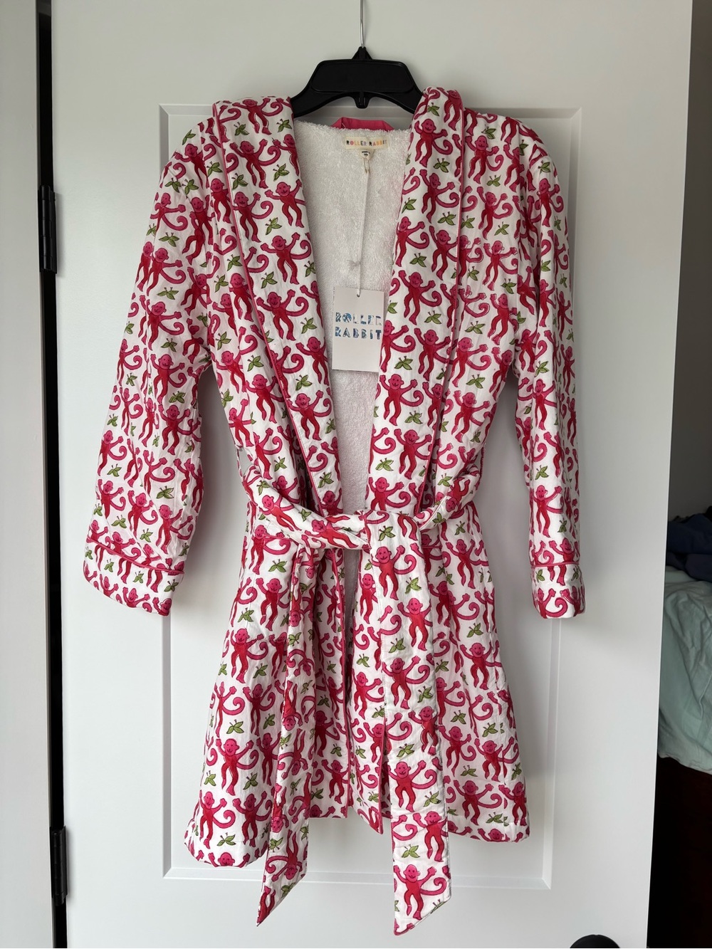 Roller Rabbit Pink Monkey Kids Terry Robe